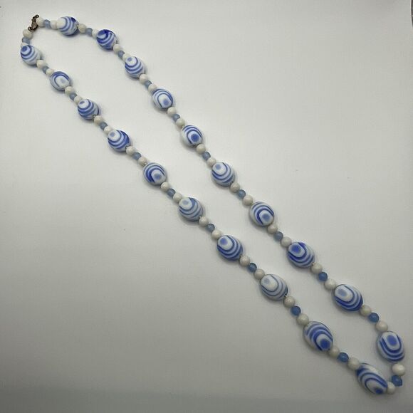 Vintage Necklace Dutch Porcelain Blue & White Swirl Beads 925 Clasp 26” Delft - Picture 9 of 11